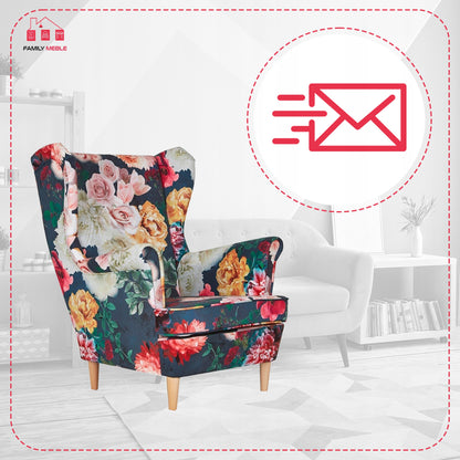 Fotel uszak ARI PRINT skandynawski Family Meble piwonie kwiaty wzór 3D
