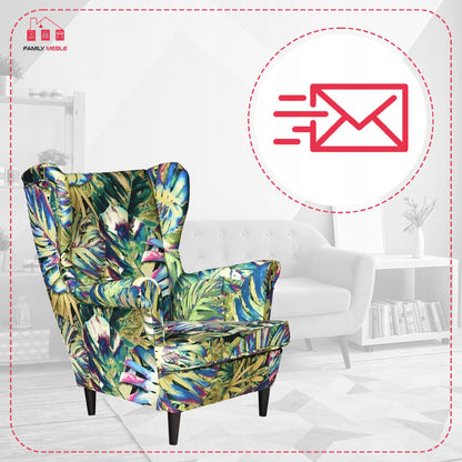 Fotel uszak ARI PRINT skandynawski Family Meble Monstera zielona liści