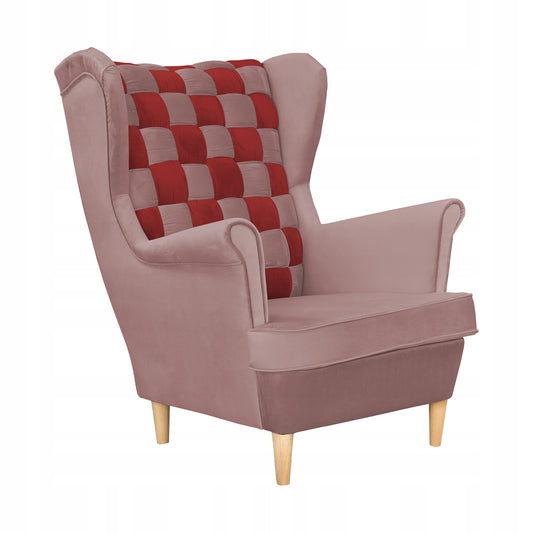 Fotel uszak Carol Duo skandynawski Family Meble liliowo bordowy paski