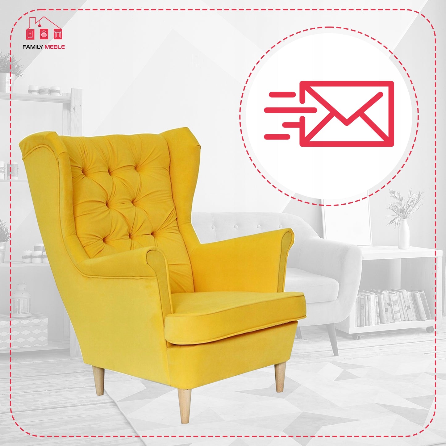 Fotel uszak Gaja skandynawski Family Meble żółty cytrynowy melonowy