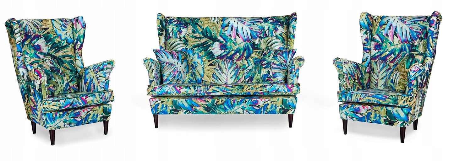 Zestaw wypoczynkowy mebli uszak ARI Print sofa fotele skandynawskie Family Meble