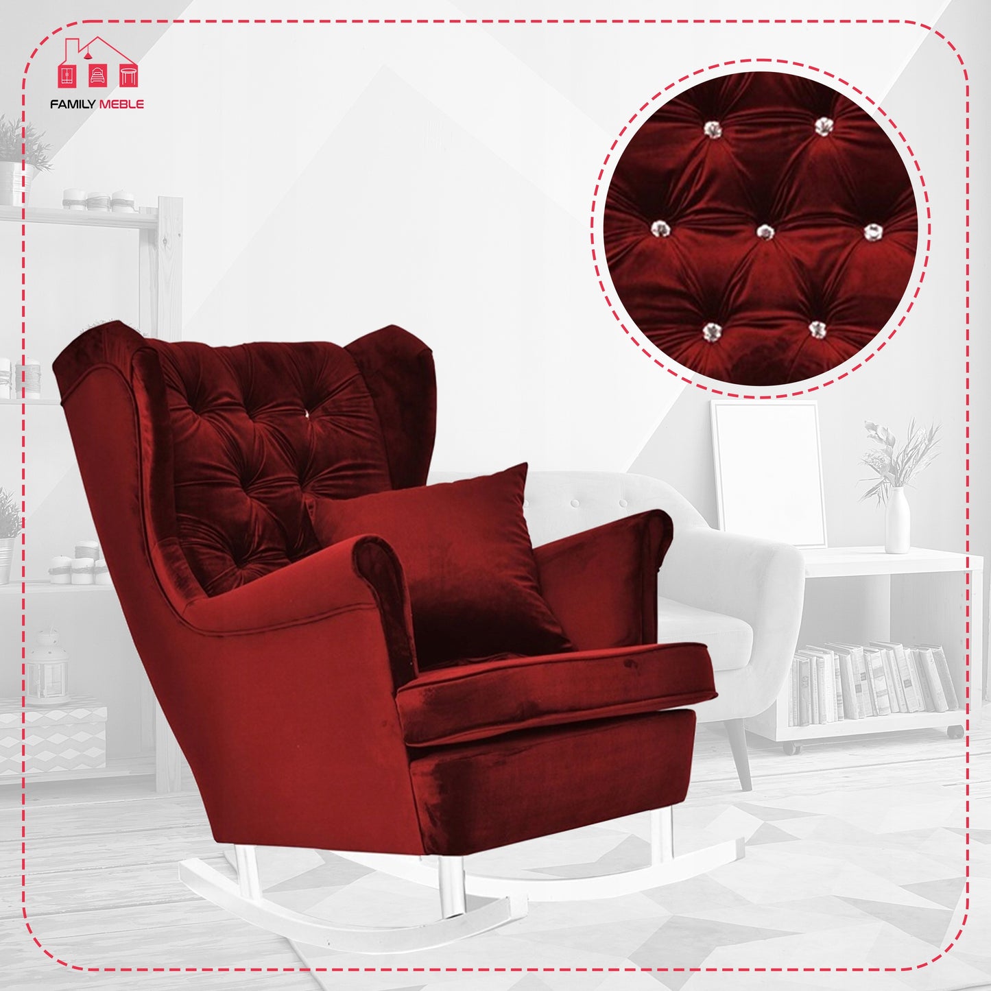 Fotel uszak Gaja bujany skandynawski Family Meble aksamitny czerwony