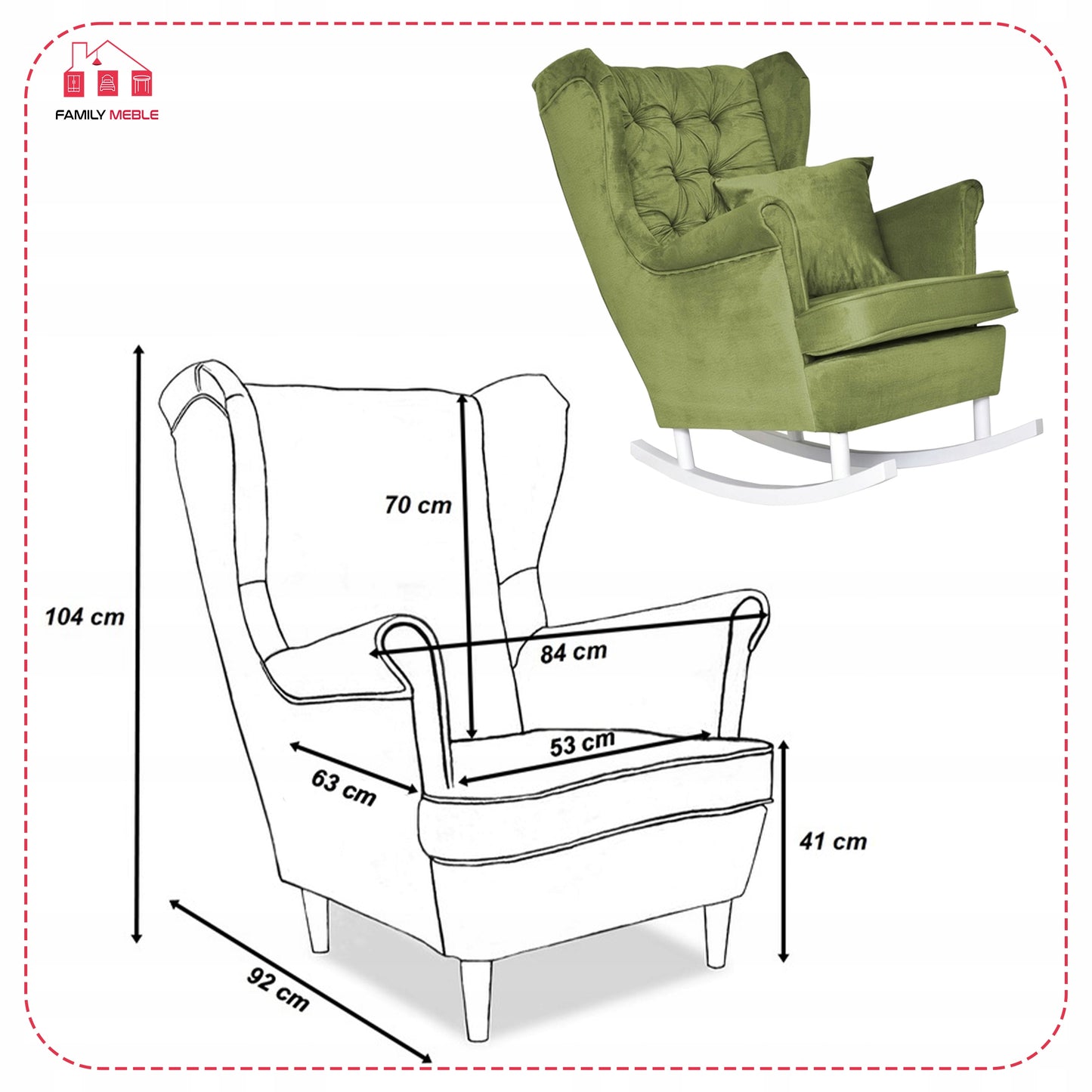 Fotel uszak Gaja bujany skandynawski Family Meble szmaragdowy paproć