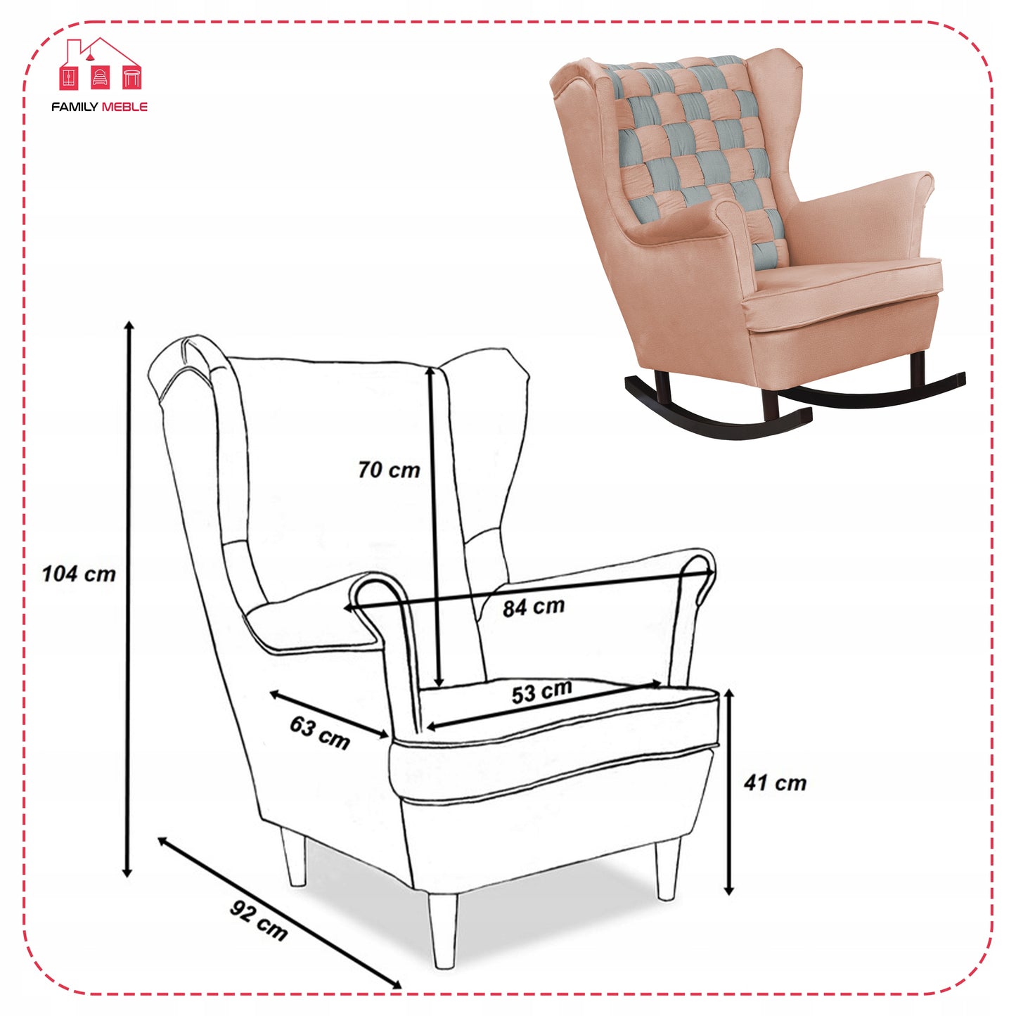 Fotel uszak bujany Carol Duo Family Meble beżowy pudrowy pastelowy kratka