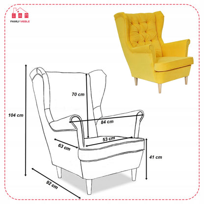 Fotel uszak Gaja skandynawski Family Meble żółty cytrynowy melonowy