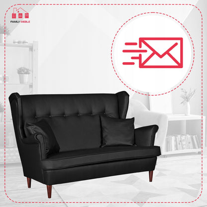 Zestaw wypoczynkowy mebli uszak Eko skóra sofa fotele pufy Family Meble komplet