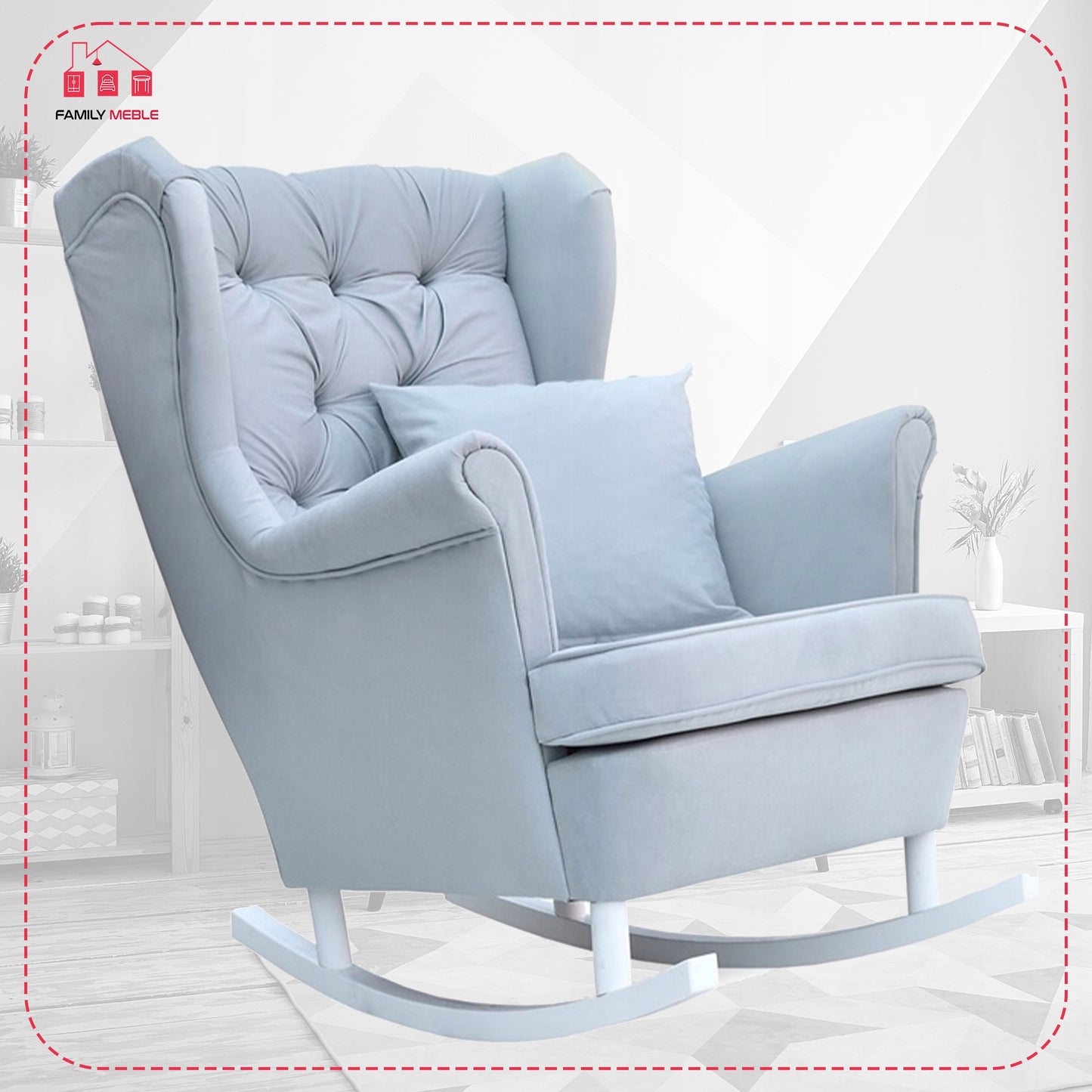 Fotel uszak bujany skandynawski Gaja Family Meble perłowy niebieski