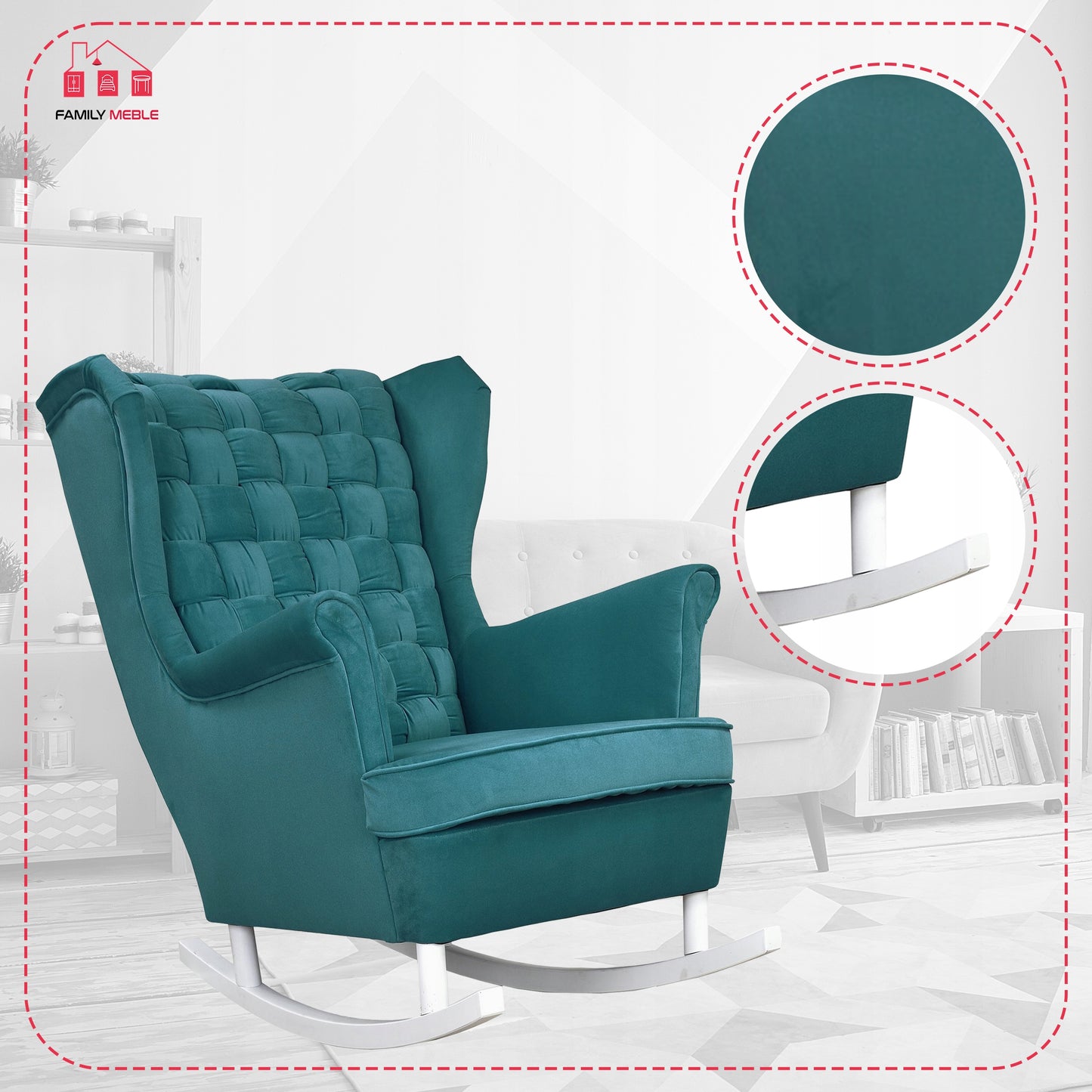 Fotel uszak Carol bujany skandynawski Family Meble turkusowy niebieski