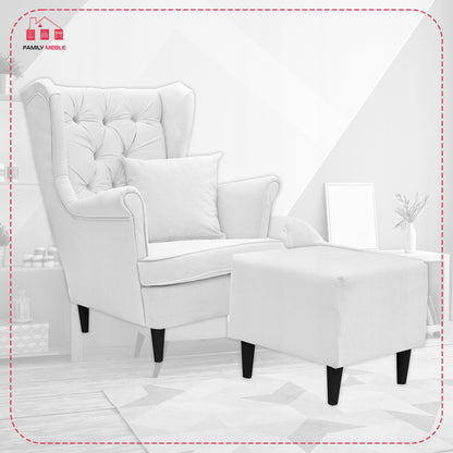 Fotel uszak Gaja z podnóżkiem skandynawsk Family Meble prestiżowy styl