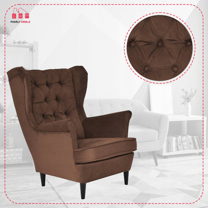 Fotel uszak Gaja skandynawski Family Meble brązowy czekoladowy beżowy