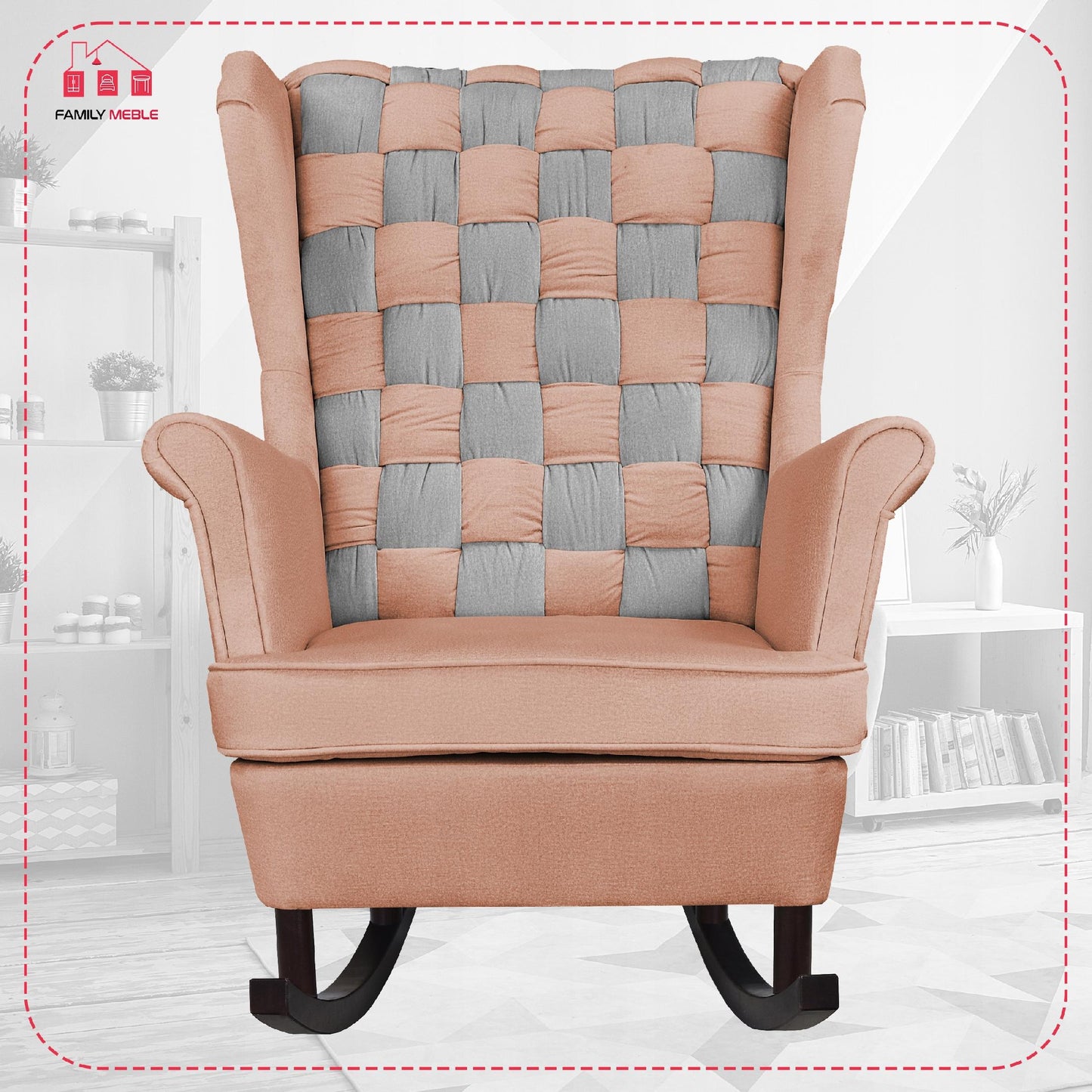 Fotel uszak bujany Carol Duo Family Meble beżowy pudrowy pastelowy kratka