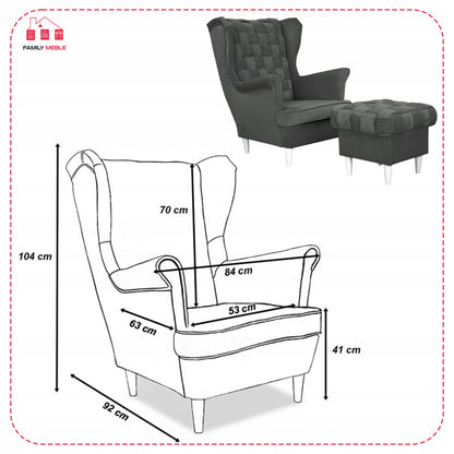 Fotel uszak Carol z podnóżkiem skandynawski Family Meble ciemny szary