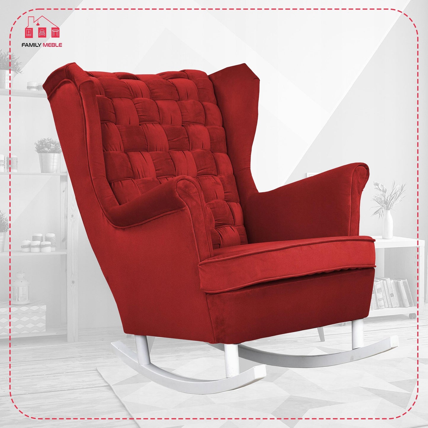 Fotel uszak Carol bujany skandynawski Family Meble czerwony, czerwień