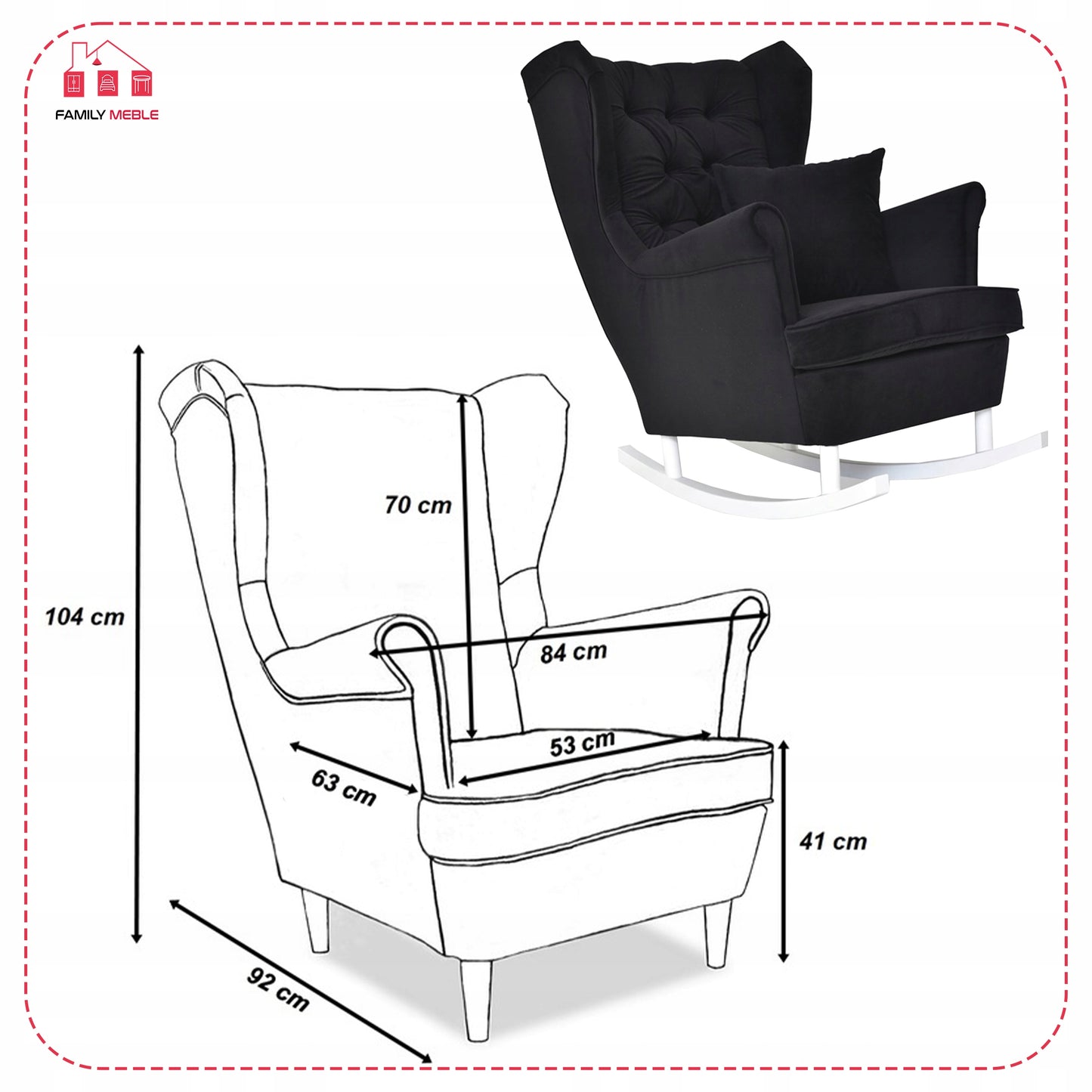 Fotel uszak Gaja bujany skandynawski Family Meble czarny głębokie piki