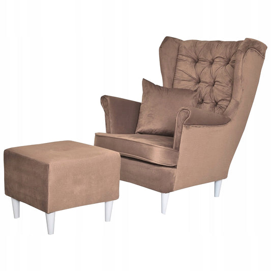 Fotel uszak Gaja z podnóżkiem skandynawski Family Meble nudziak pufa