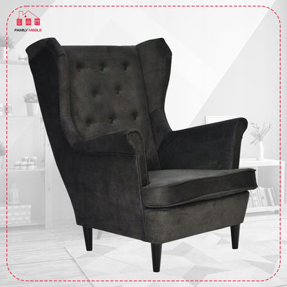 Fotel uszak Diana skandynawski Family Meble welur hydrofobowy ciemny