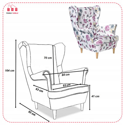 Fotel uszak ARI PRINT skandynawski Family Meble welur kwiaty goździki