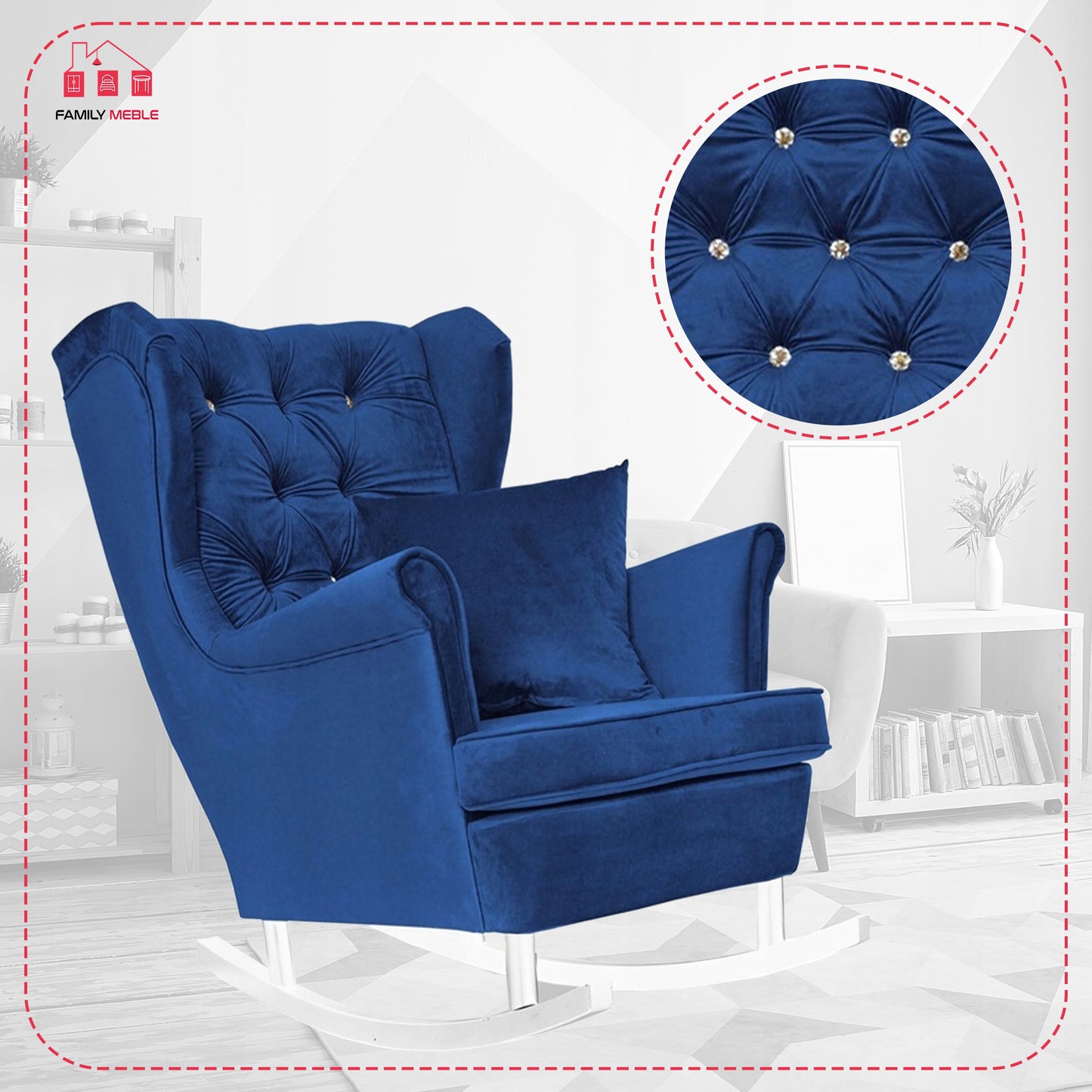 Fotel uszak Gaja bujany skandynawski Family Meble niebieski chabrowy