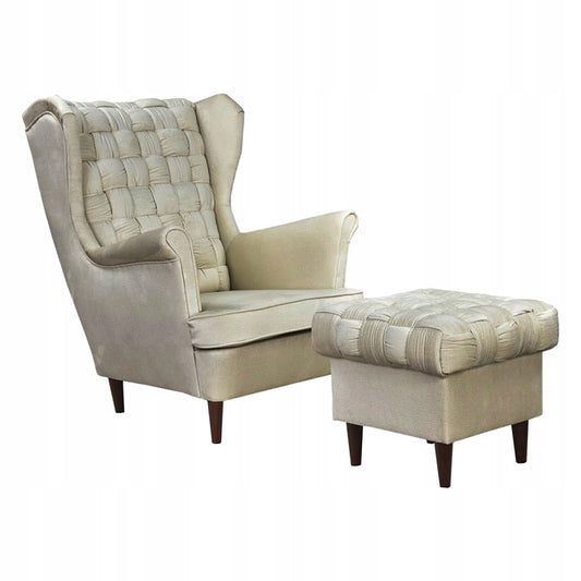 Fotel uszak Carol z podnóżkiem skandynawski Family Meble jasny beżowy