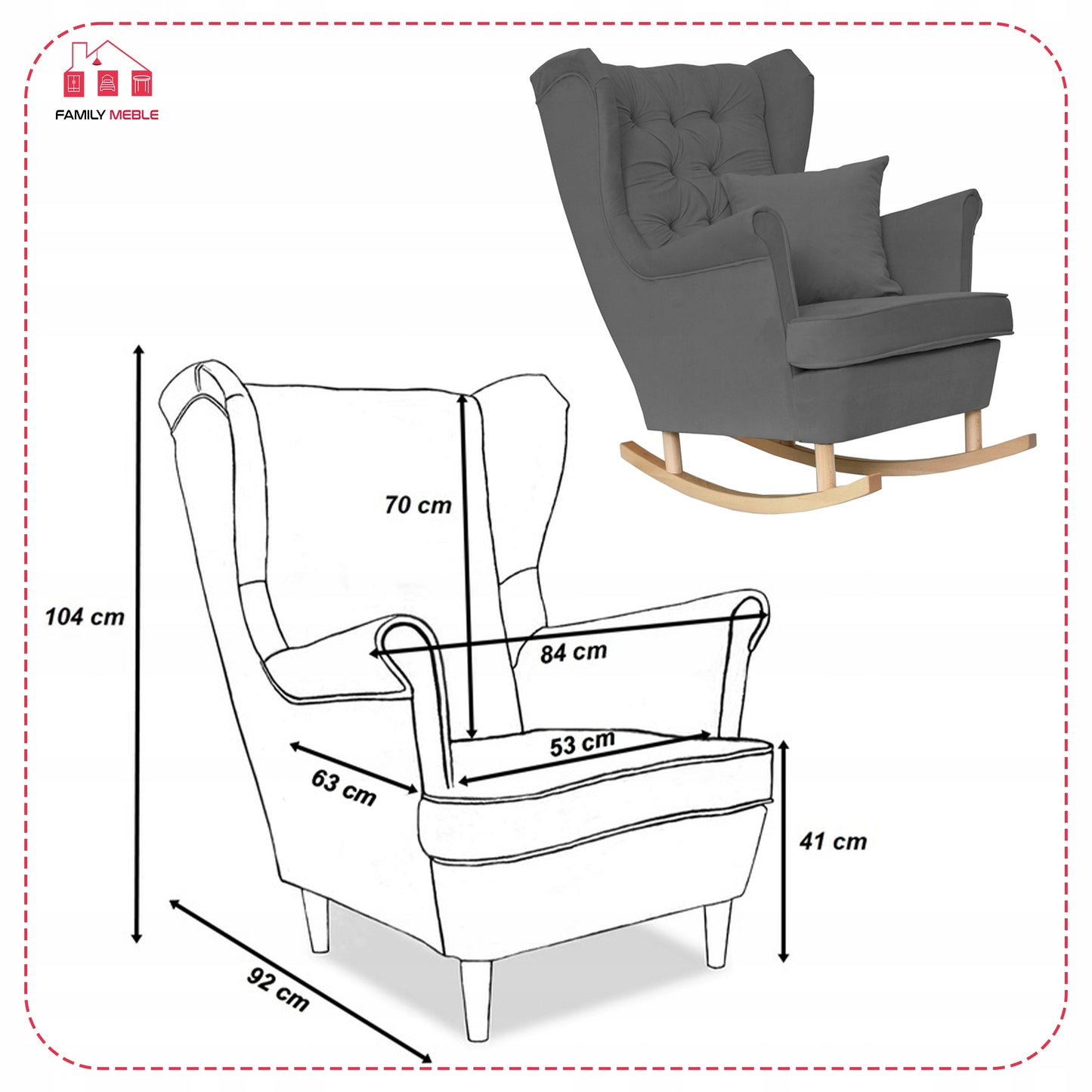 Fotel uszak Gaja bujany skandynawski Family Meble szary welur wygodny antracyt