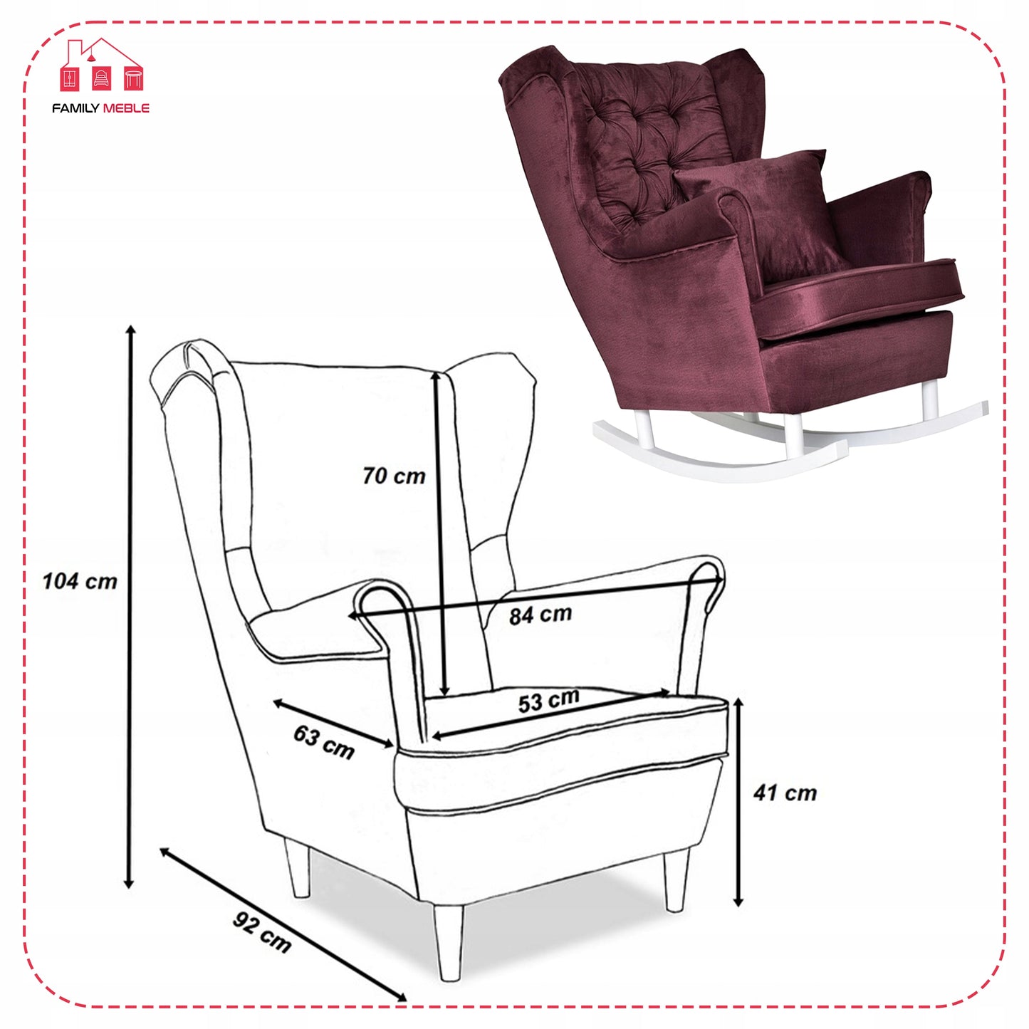 Fotel uszak Gaja bujany skandynawski Family Meble purpurowy rubinowy