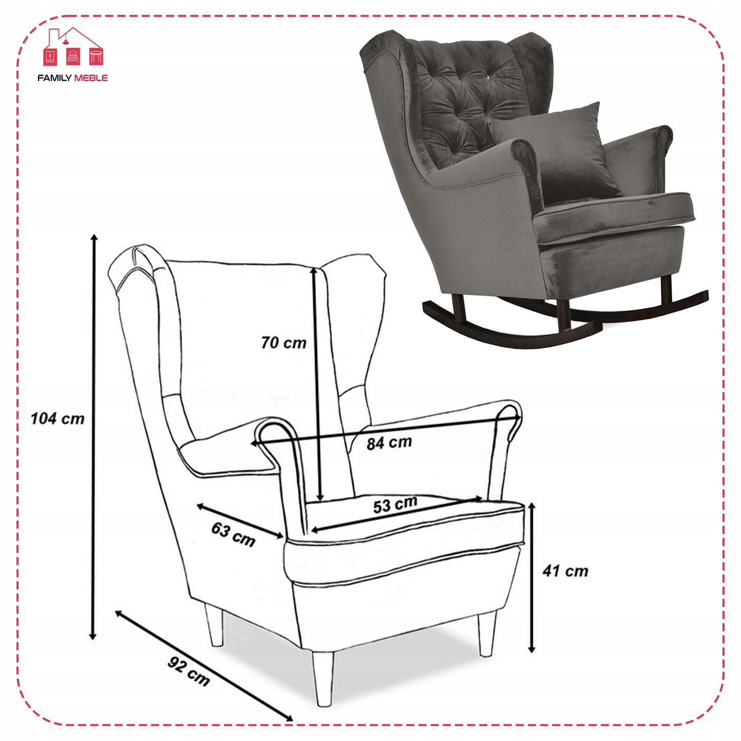 Fotel uszak Gaja bujany skandynawski Family Mebl brunatny szaro czarny