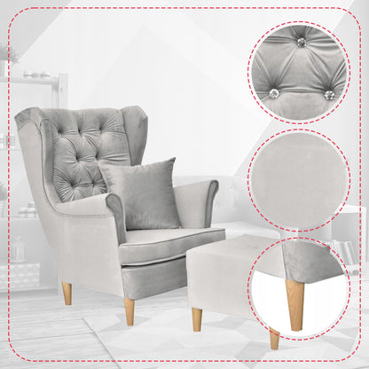 Fotel uszak Gaja podnóżkiem skandynawski Family Meble gołębi popielaty