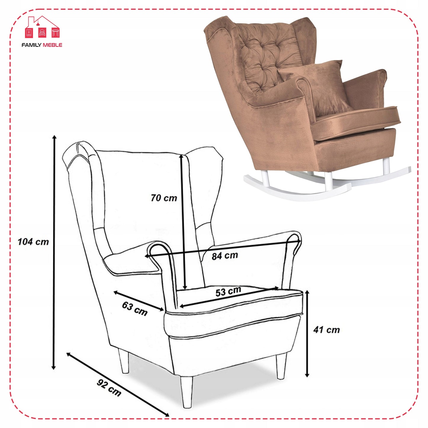 Fotel uszak Gaja bujany skandynawski Family Meble perłowy łososiowy