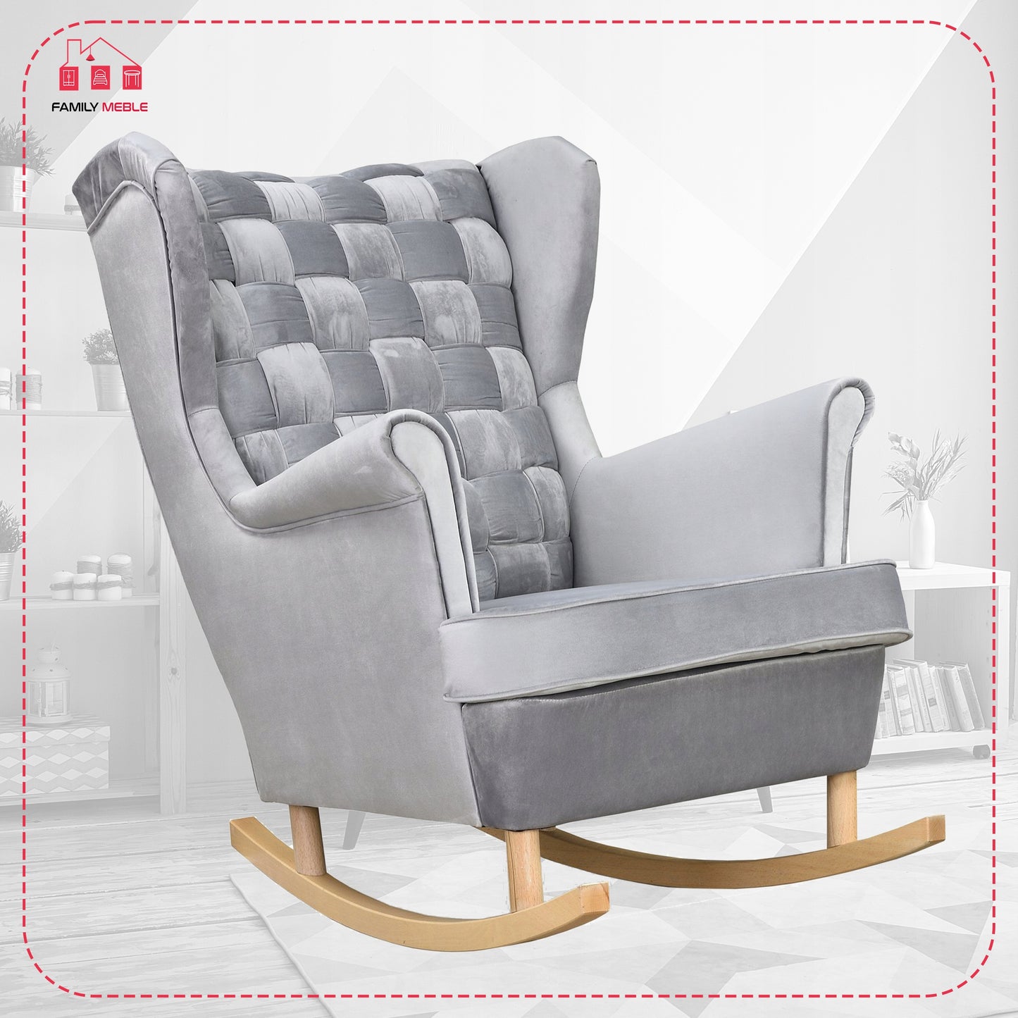 Fotel uszak Carol bujany skandynawski Family Meble siwy AKSAMIT