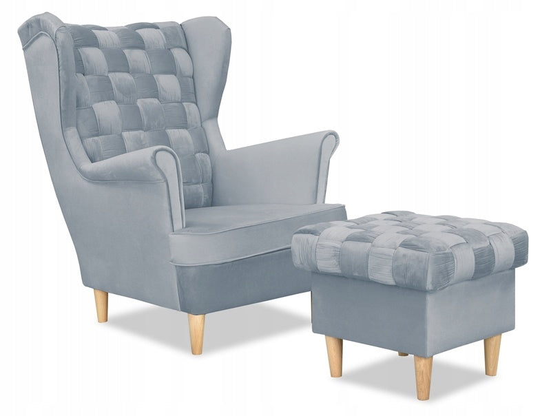 Fotel uszak Carol skandynawski Family Meble błękitno szary aksamit