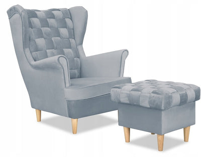 Fotel uszak Carol skandynawski Family Meble błękitno szary aksamit