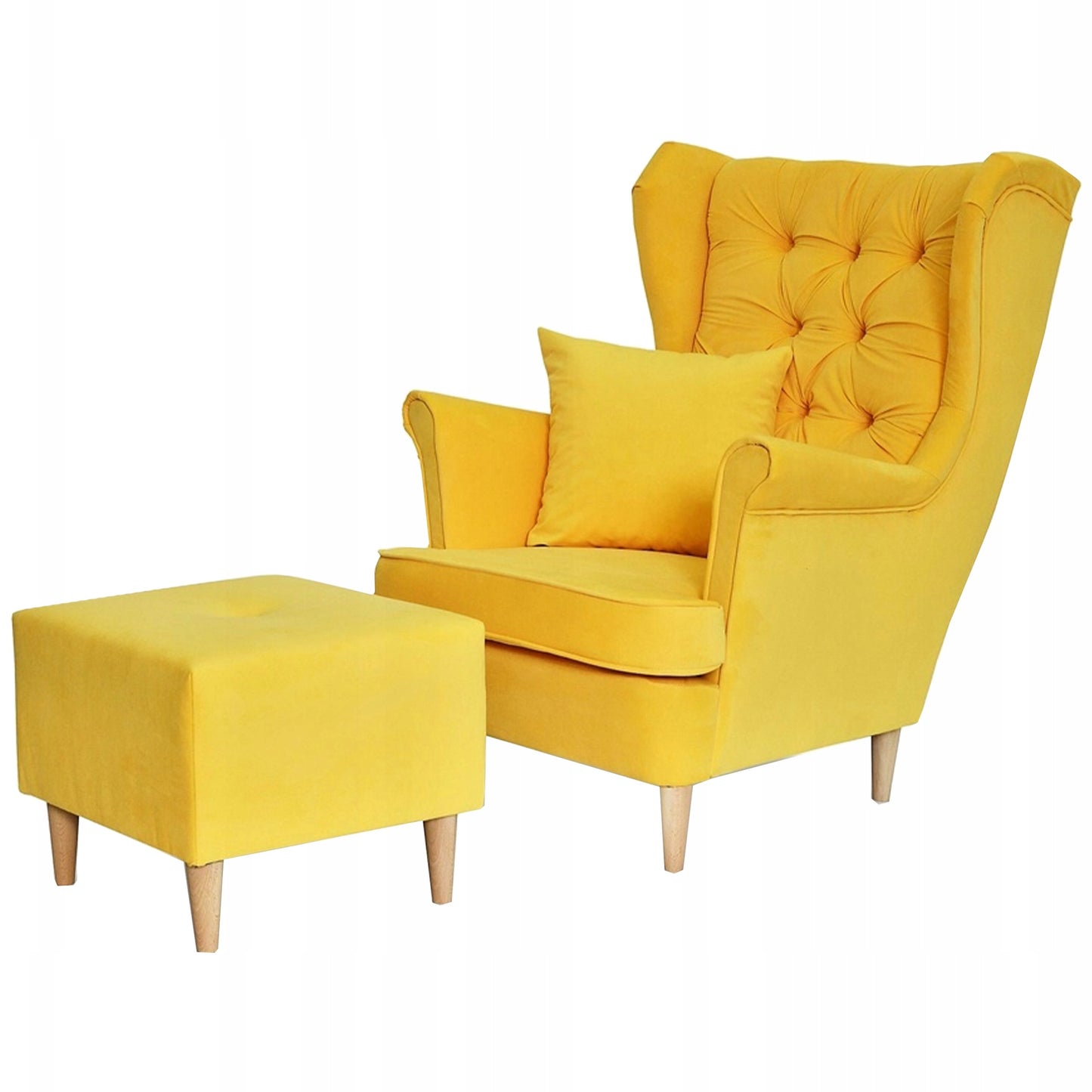 Fotel uszak Gaja z podnóżkiem skandynawski Family Meble yellow + pufa