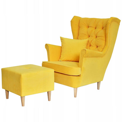 Fotel uszak Gaja z podnóżkiem skandynawski Family Meble yellow + pufa