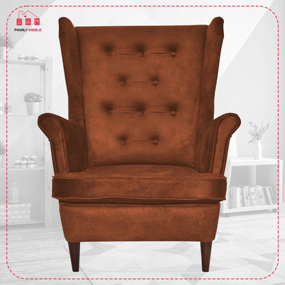 Fotel uszak Diana skandynawski Family Meble miedziany miły w dotyku rudy