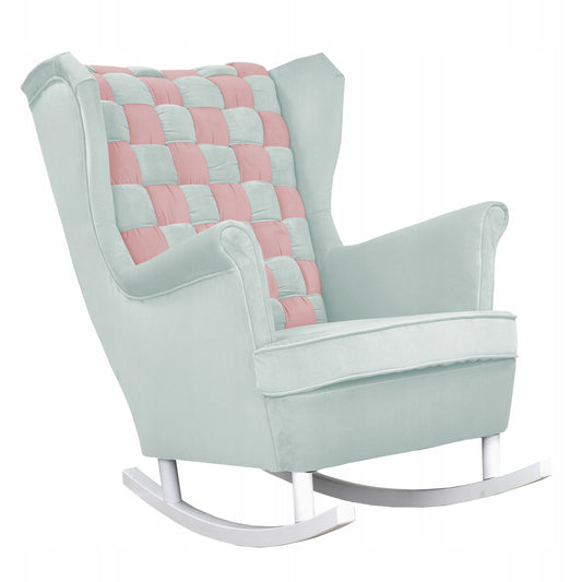 Fotel uszak bujany Carol Duo Family Meble różowo błękitny szachownica welur