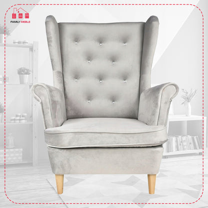 Fotel uszak Diana skandynawski Family Meble aksamit welwet kryształki