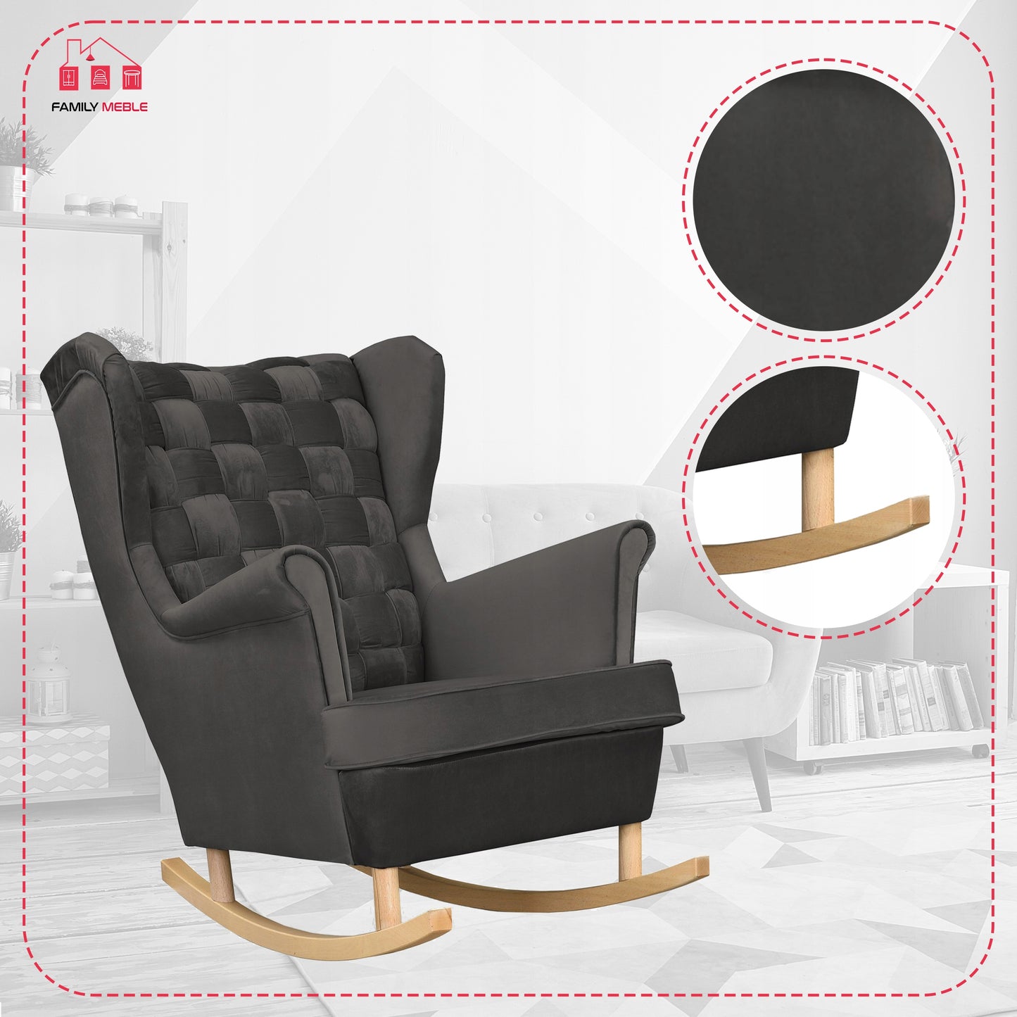 Fotel uszak Carol bujany skandynawski Family Meble grafitowy ciemny