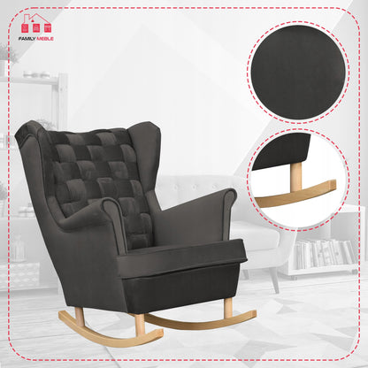 Fotel uszak Carol bujany skandynawski Family Meble grafitowy ciemny