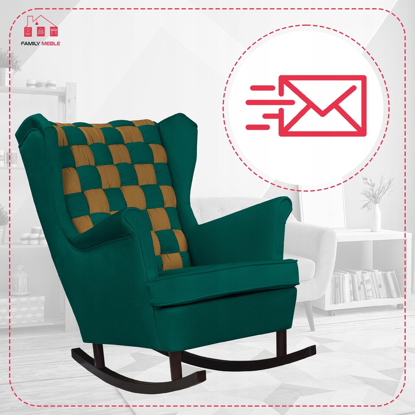 Fotel uszak bujany Carol Duo Family Meble zielono złoty welur profilowany