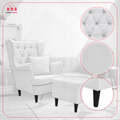 Fotel uszak Gaja z podnóżkiem skandynawsk Family Meble prestiżowy styl