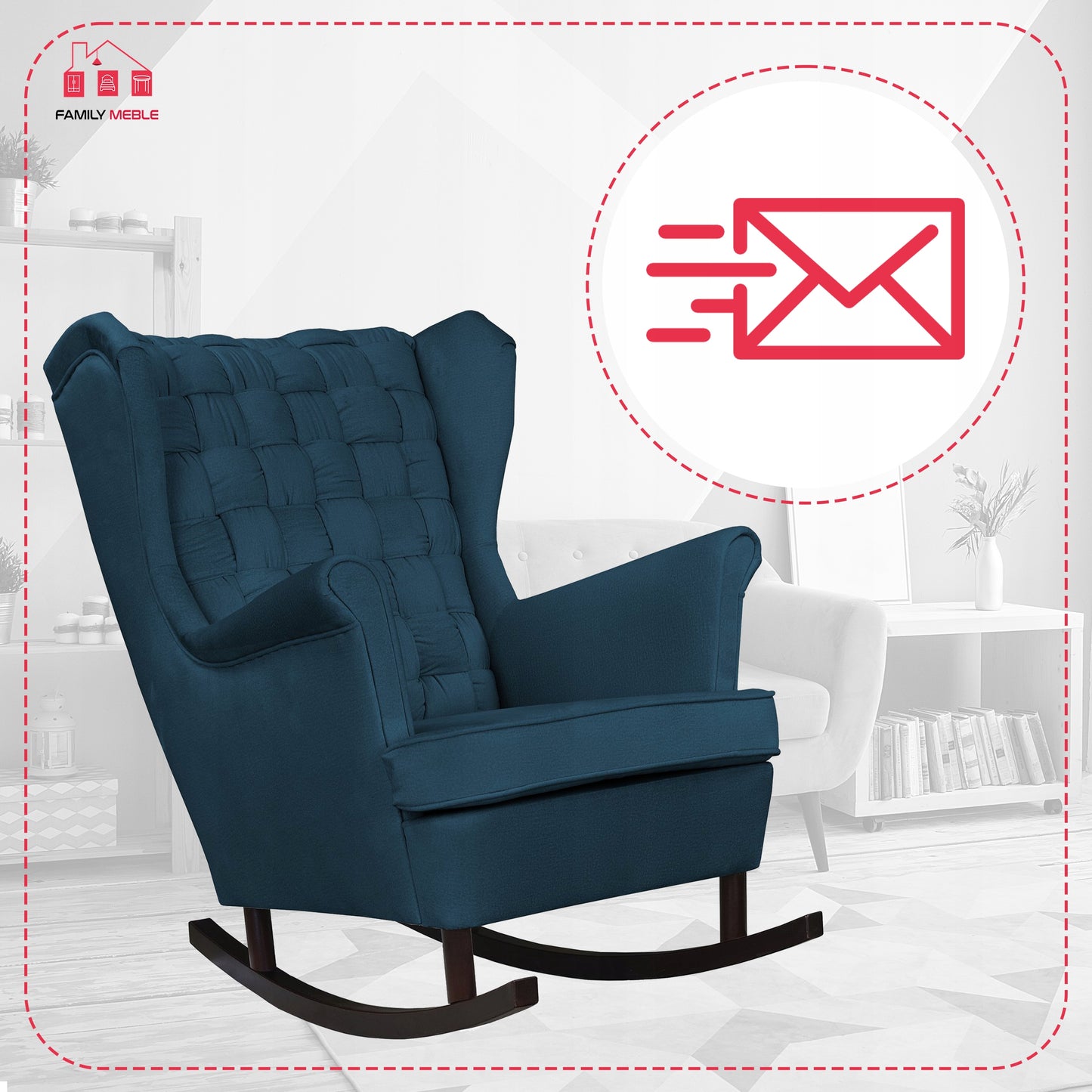 Fotel uszak Carol bujany skandynawski Family Meble GRANATOWY niebieski