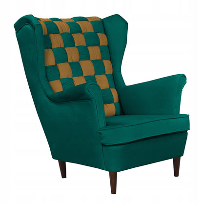 Fotel uszak Carol Duo skandynawski Family Meble zielono złoty, miodowy