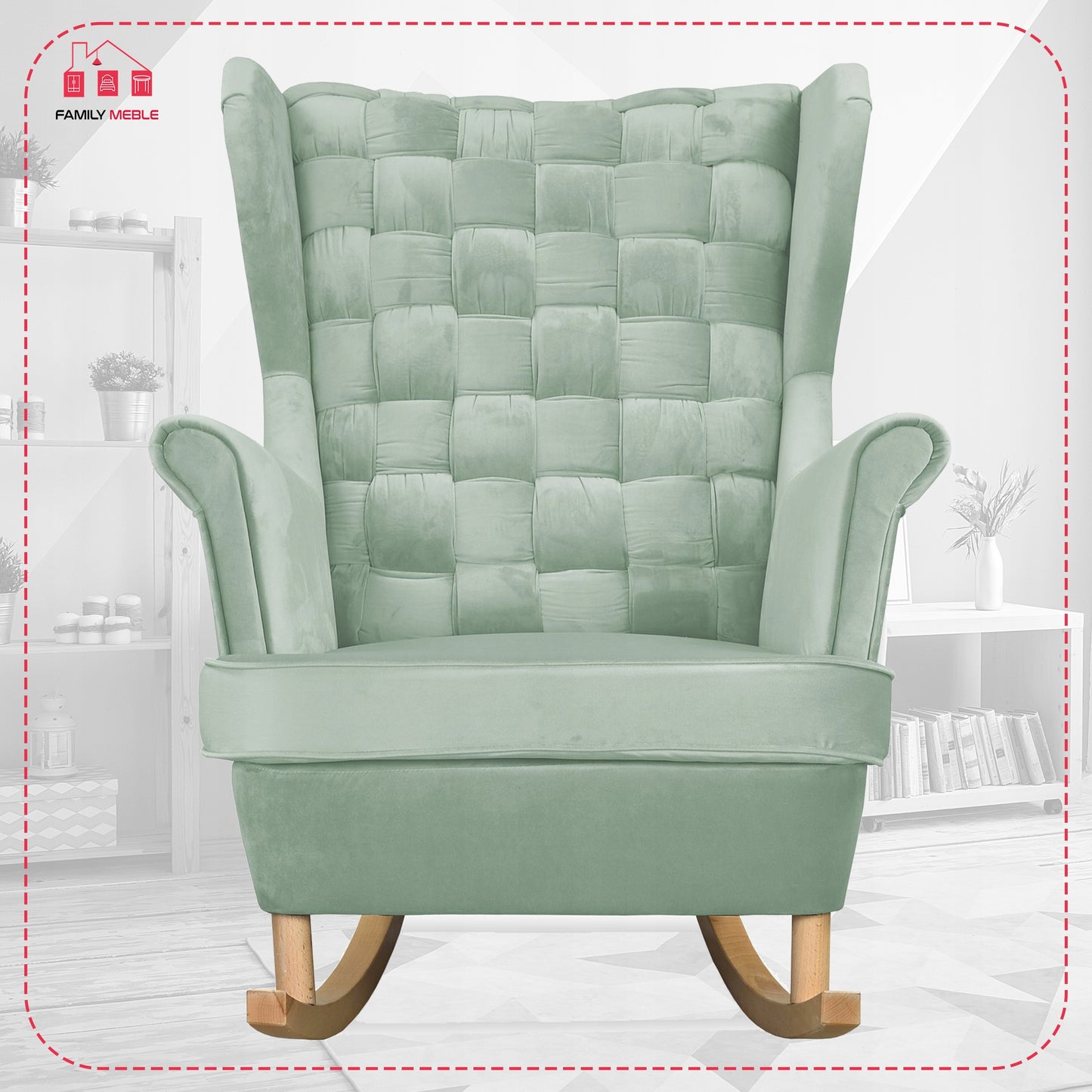 Fotel uszak Carol bujany skandynawski Family Meble miętowy jasny