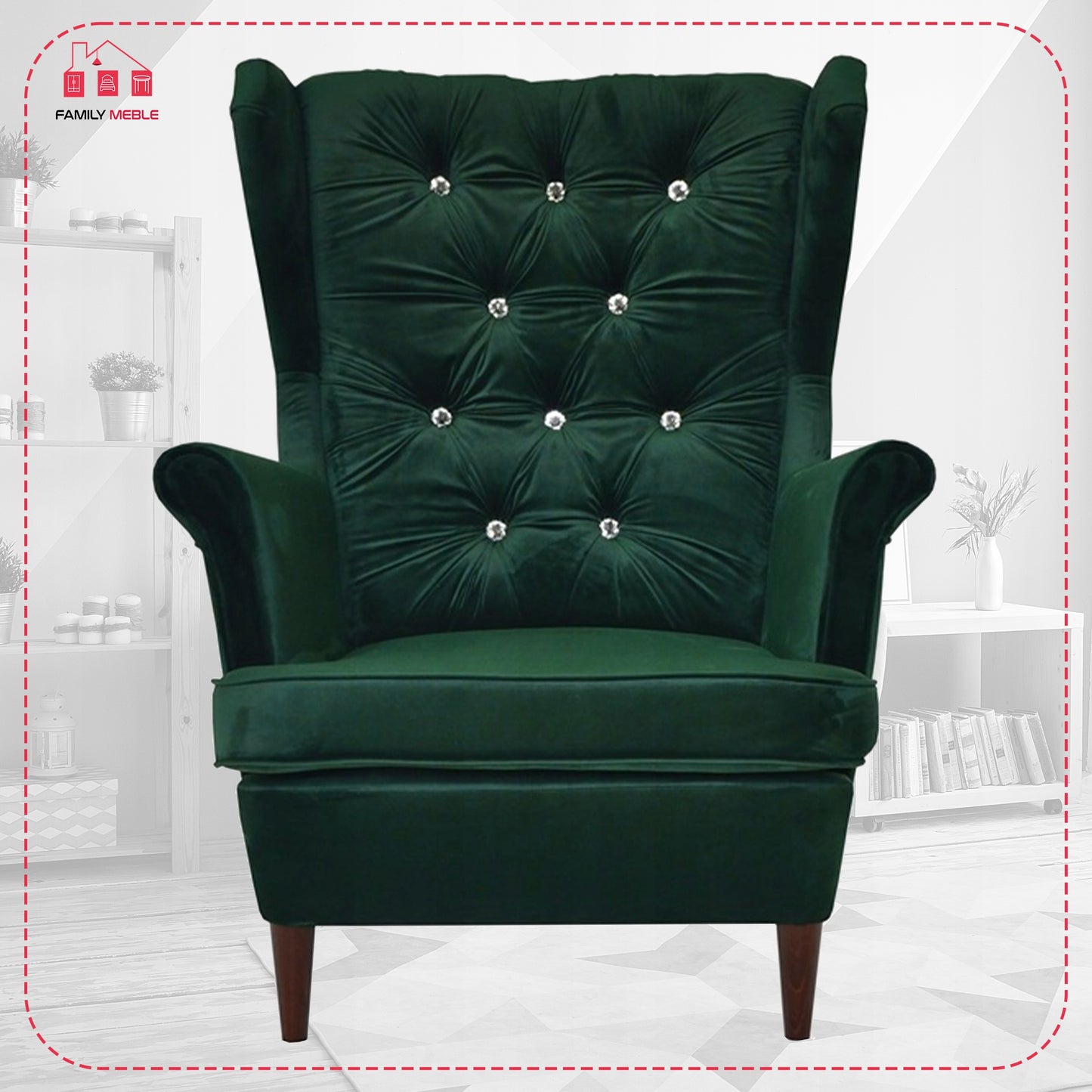 Fotel uszak Gaja z podnóżkiem, skandynawski Family Meble GLAMOUR solon