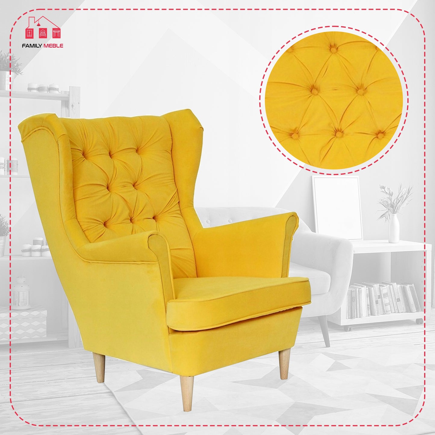 Fotel uszak Gaja skandynawski Family Meble żółty cytrynowy melonowy