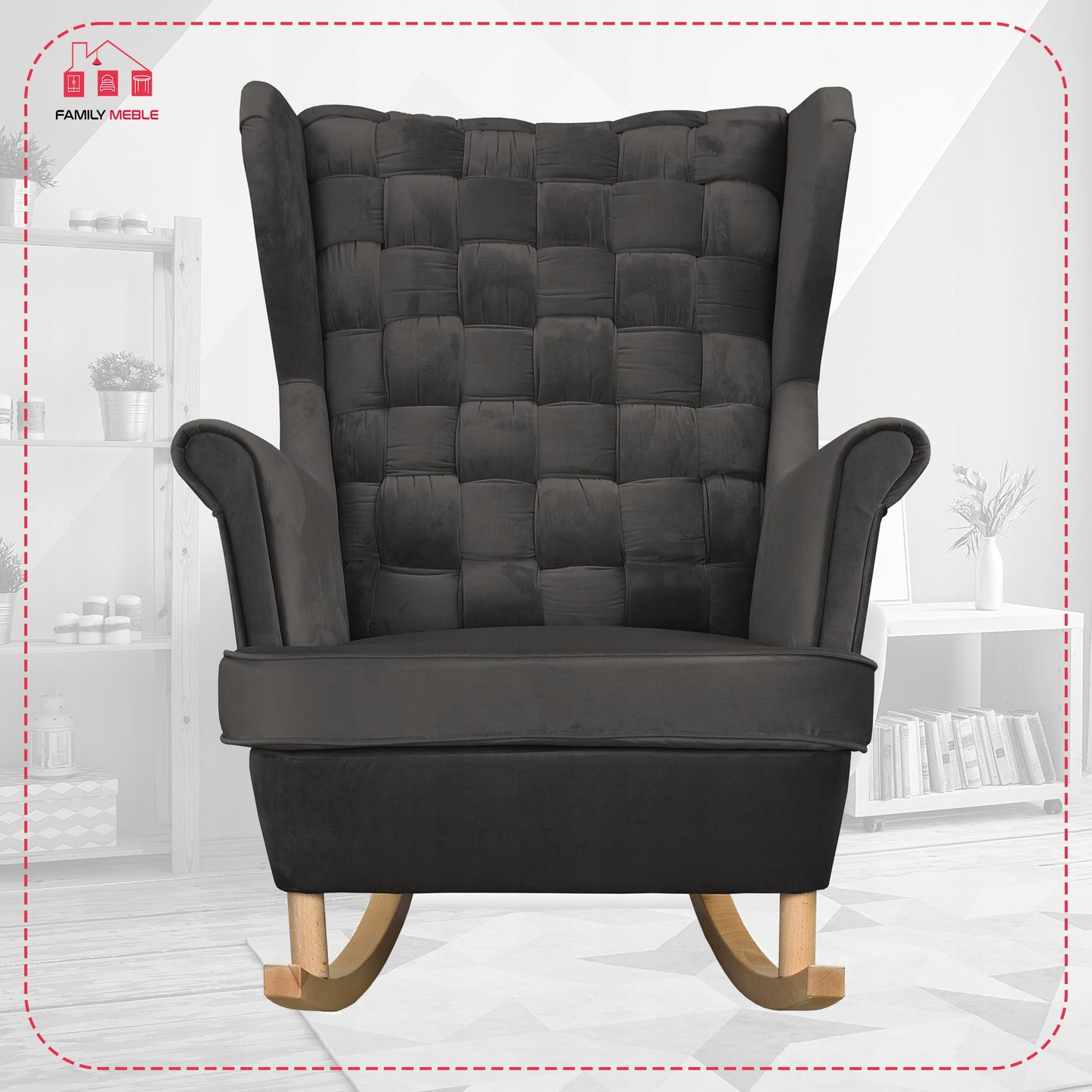 Fotel uszak Carol bujany skandynawski Family Meble grafitowy ciemny