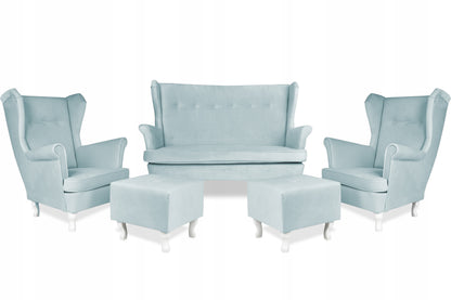Zestaw wypoczynkowy mebli uszak Ari sofa fotele pufy Family Meble komplet