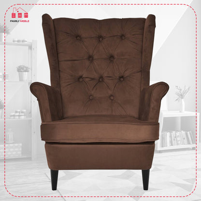 Fotel uszak Gaja skandynawski Family Meble brązowy czekoladowy beżowy