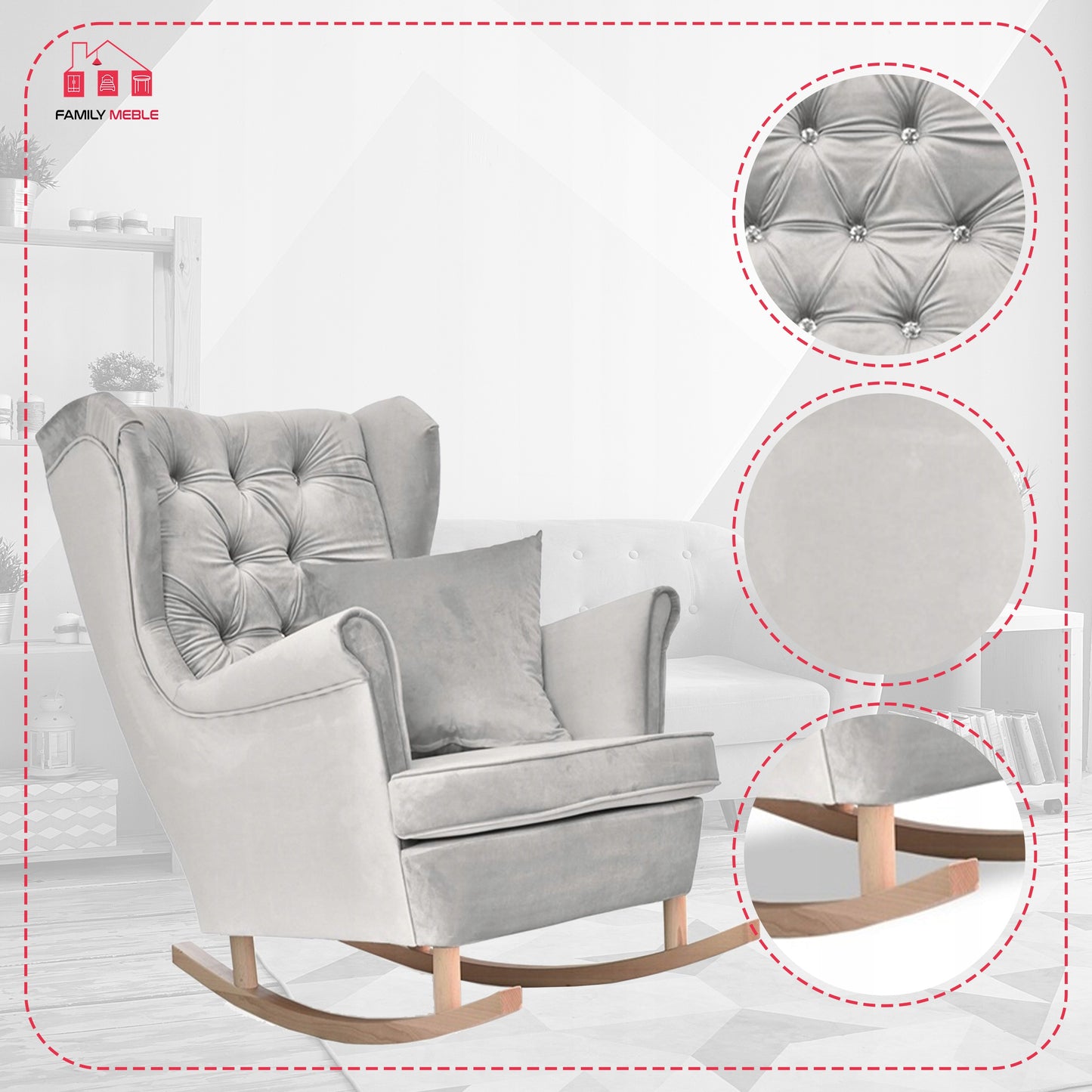 Fotel uszak Gaja bujany skandynawski Family Mebl popielaty jasno szary