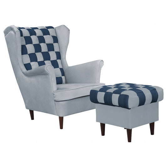 Fotel uszak Carol Duo z podnóżkiem skandynawski Family Meble granat szary